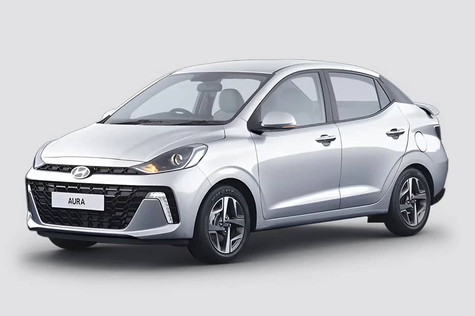 Hyundai Aura front side view sedan car rental for comfortable city and outstation travel in India