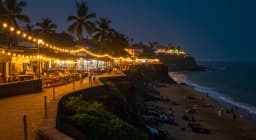 Sunset at Varkala Cliff with sea view and coastal cafés