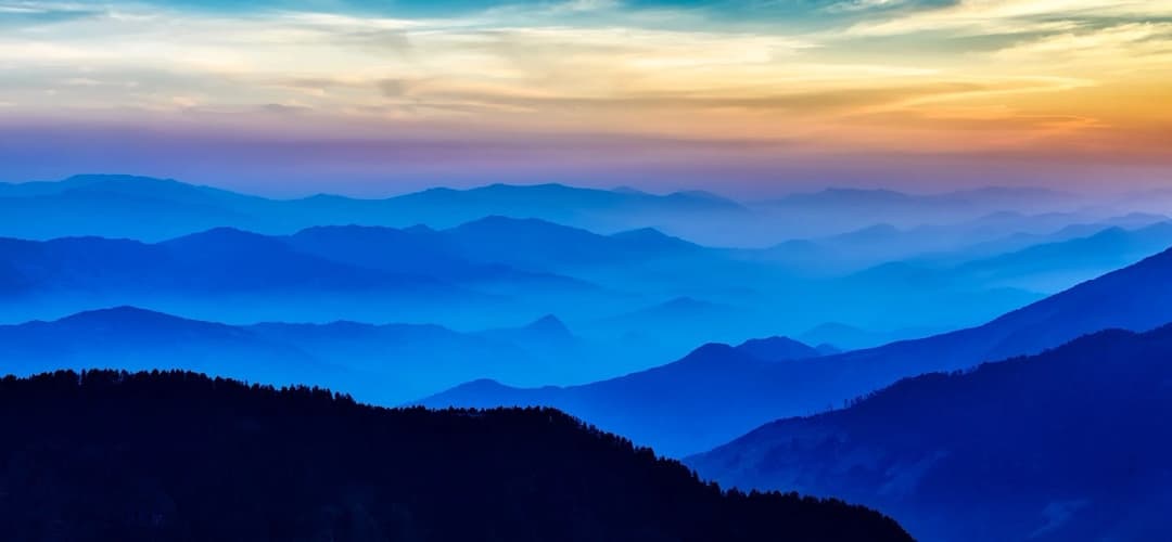 Panoramic view of the Himalayas in Nepal at sunrise