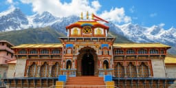 Badrinath Temple surrounded by Himalayan mountains in Uttarakhand