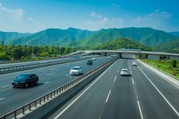 Delhi Dehradun Expressway highway with scenic route towards Mussoorie hills