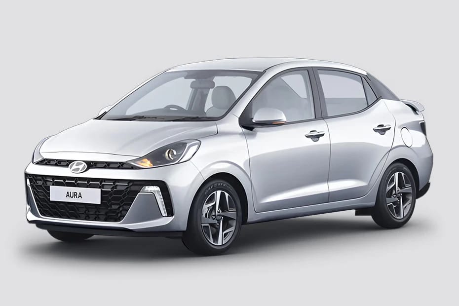 Hyundai Aura front side view sedan car rental for comfortable city and outstation travel in India