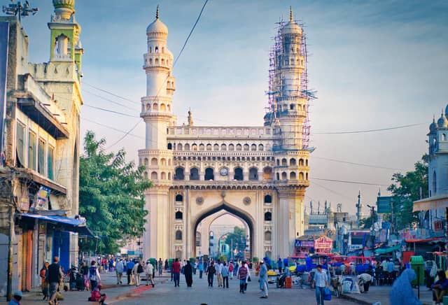 Hyderabad tourism showcasing Charminar, Golconda Fort, Hussain Sagar, palaces, and modern city skyline