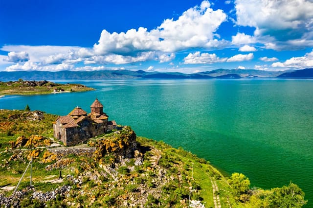Armenia tourism showcasing ancient monasteries, Yerevan skyline, Lake Sevan, mountain landscapes, and cultural heritage