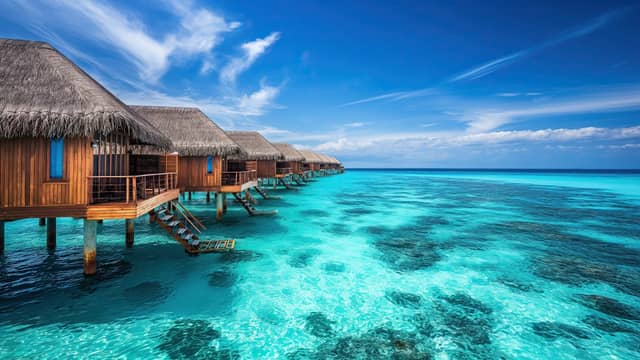 Maldives tourism showcasing overwater villas, turquoise lagoons, coral reefs, luxury island resorts, and tropical sunsets