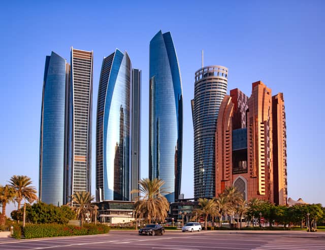 United Arab Emirates tourism showcasing Dubai skyline, Abu Dhabi mosque, desert safari, luxury landmarks, and modern cities