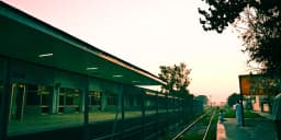 Train travelling through mustard fields and rural countryside near Amritsar in Punjab