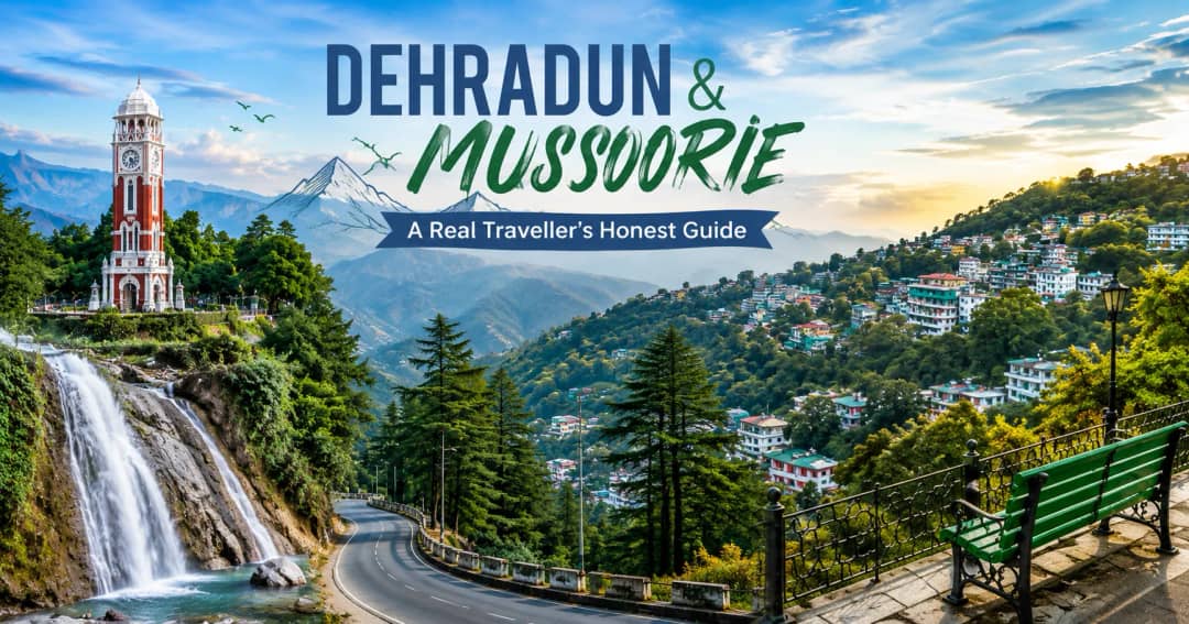 Scenic view of places to visit in Dehradun and Mussoorie including Kempty Falls and Mall Road