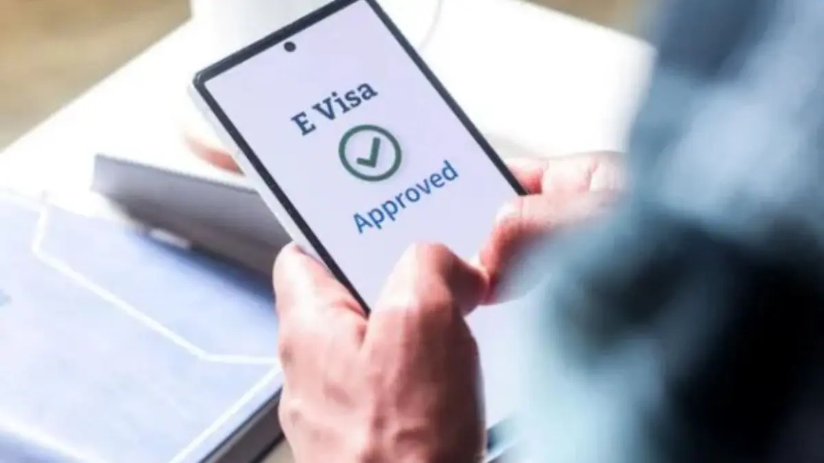 Indian traveller viewing UK eVisa approval on smartphone