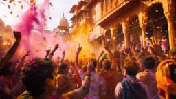 Holi 2026 celebration in India with vibrant coloured powder filling the air